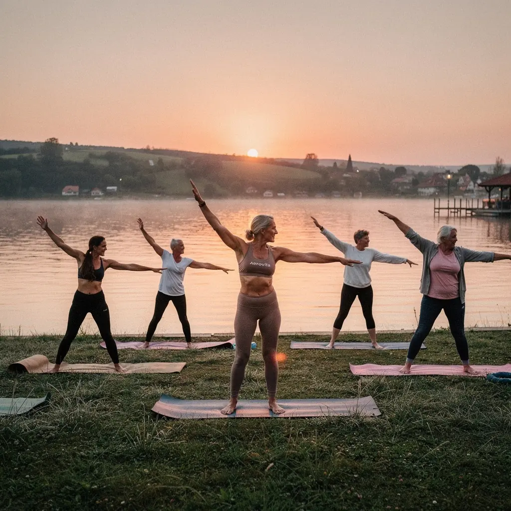 Női résztvevő alacsony hatású aerobik gyakorlatot végez.
