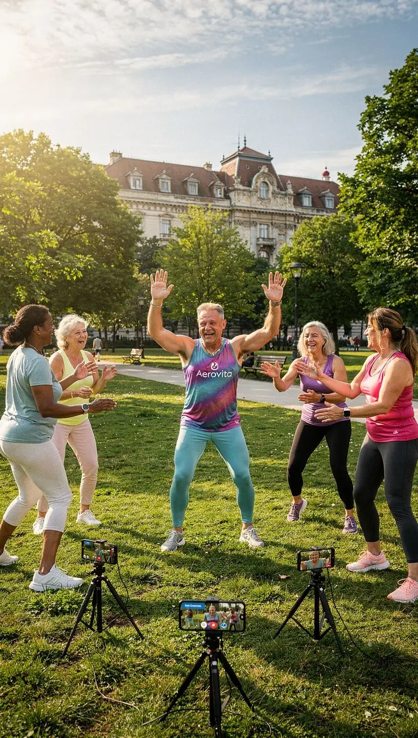 Alacsony hatású aerobikórák során a résztvevők mosolyognak és jól érzik magukat.